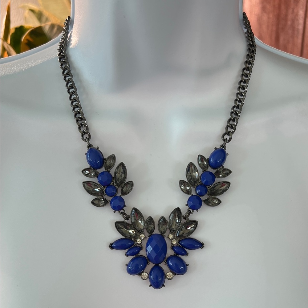 Statement Blue Crystal Bib Necklace